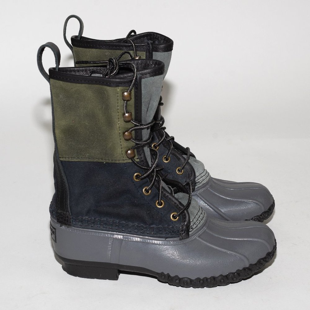 LL Bean Signature Women's Retro Black Green Gray Waxed Canvas Duck Boots Sz 6 M